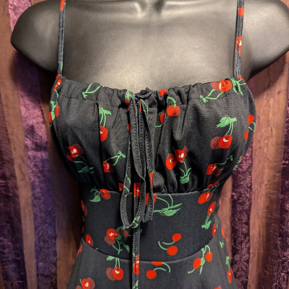Cherry 🍒 Mod Skater Retro Little Black Dress Coquette Goth Gothic Free People M - Picture 3 of 5